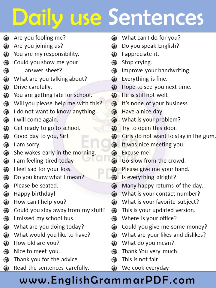 100+ English Conversation Daily use sentences pdf