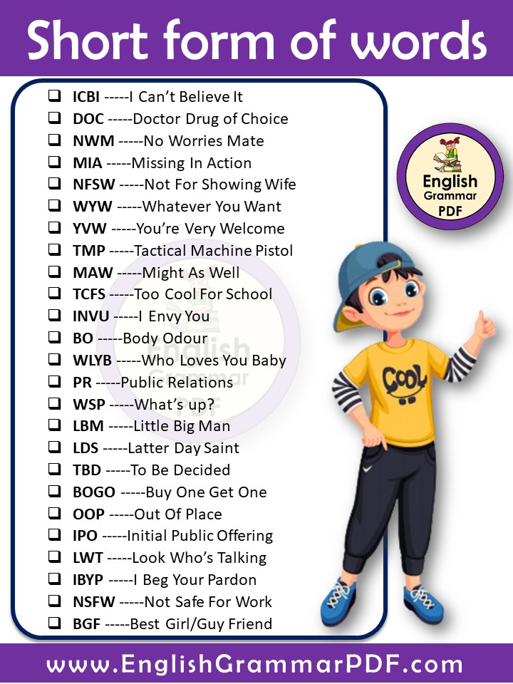 short form of words for chatting
