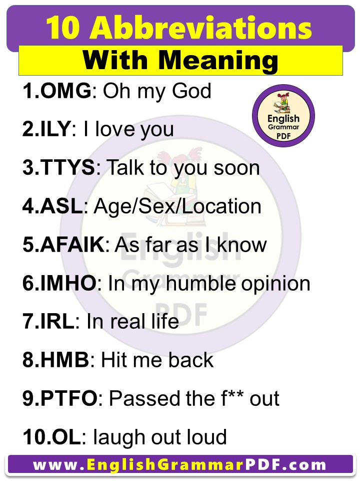 10 Abbreviations and meaning in English