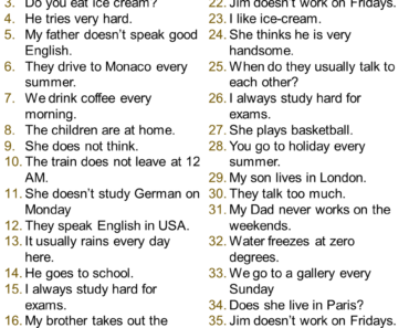 40 Sentences of Simple Present Tense PDF