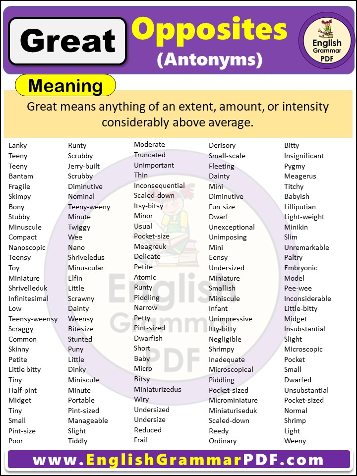 Opposite Of Great, Antonyms of Great, Meaning and Examples in english pdf