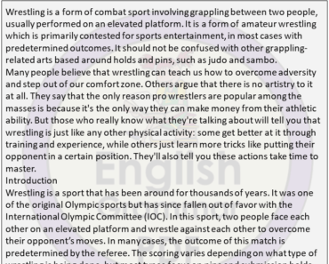 1000 Words Free Essay On Wrestling
